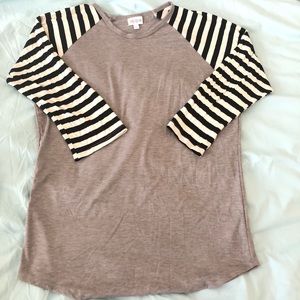 LulaRoe Randy Baseball T-Shirt Size L Striped Arms